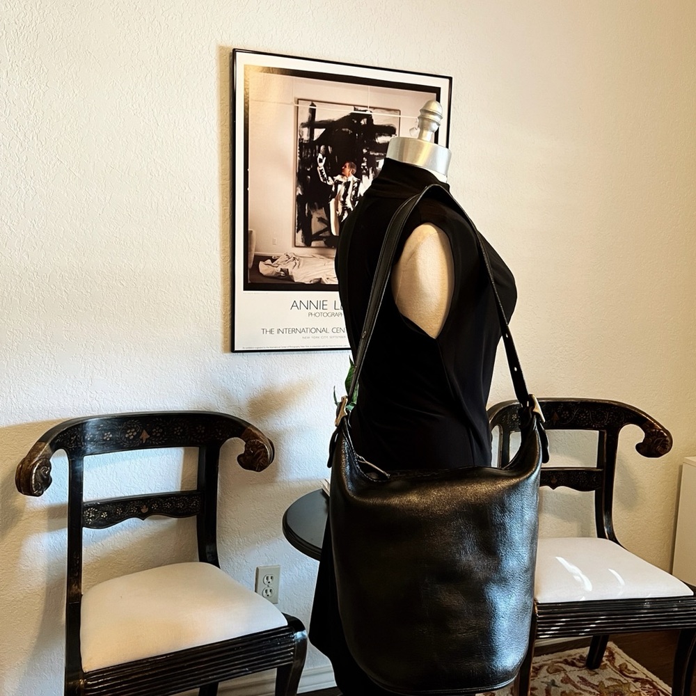 Coach 9085 Duffle Sac Black Large Leather 1990s Vintage Bucket Shoulder Bag - Picture 2 of 14
